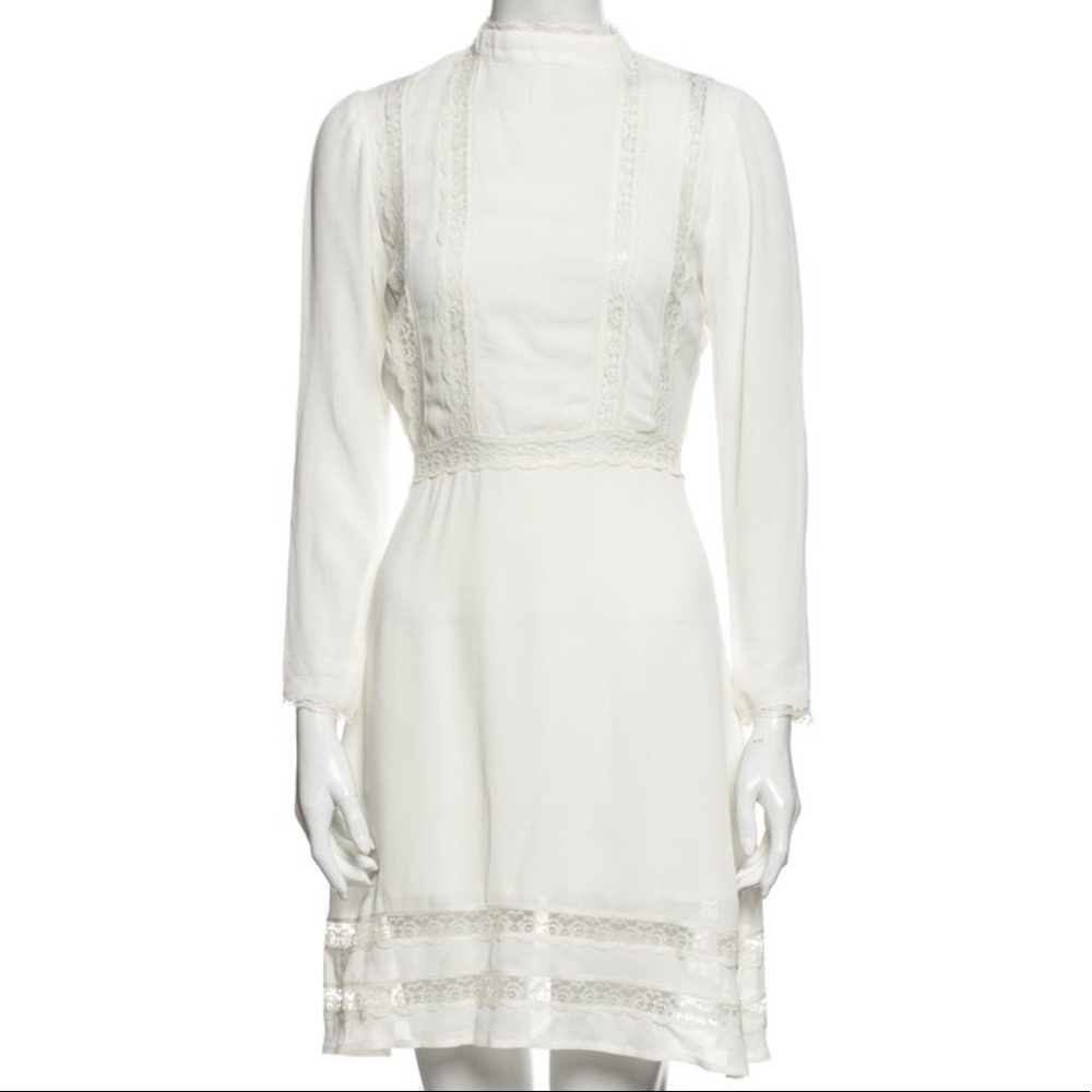 White Reformation Mock Neck Dress with Lace, sz 10